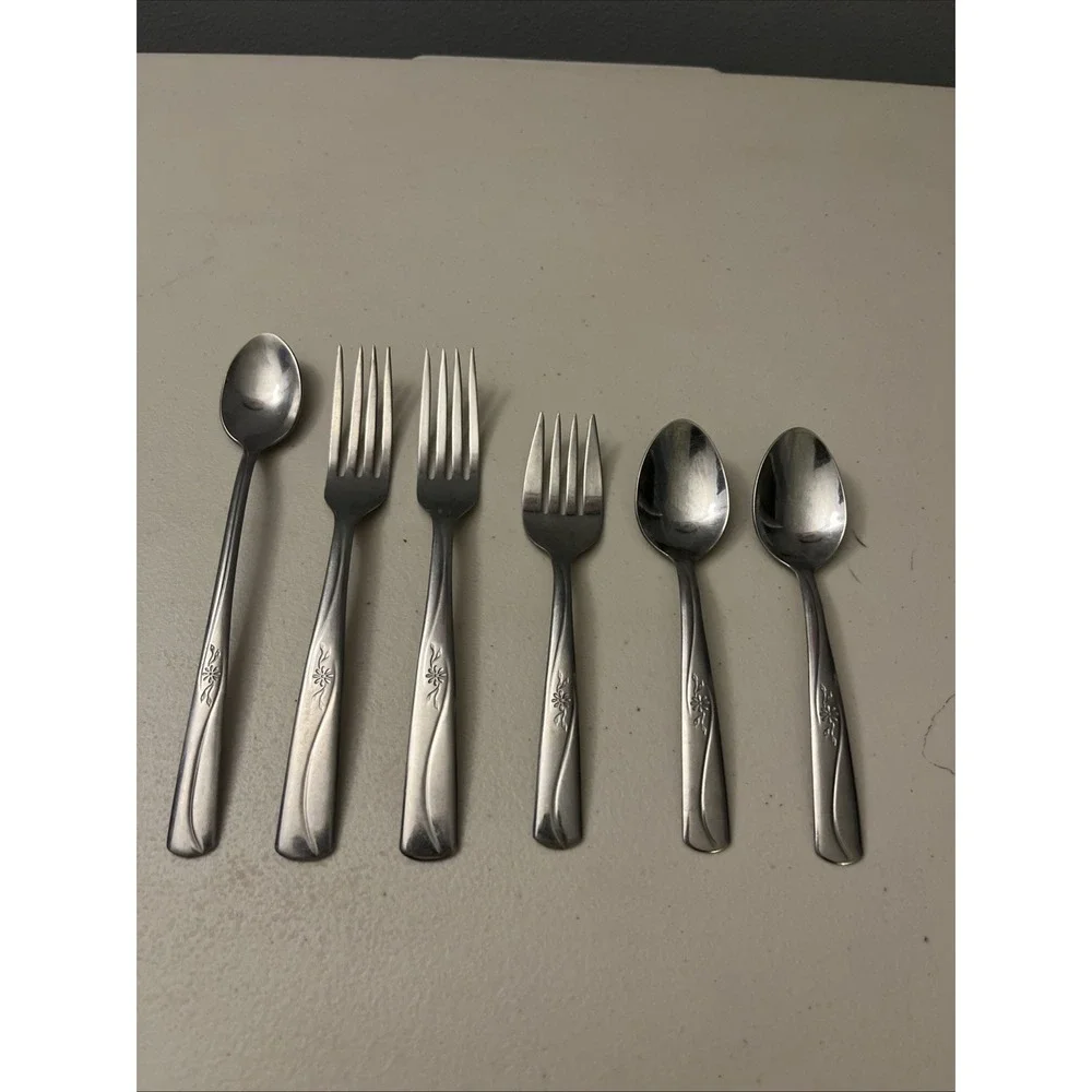 Stainless By Imperial USA MCM Floral Pinwheel Daisy Flowers Forks Spoons (6)‎